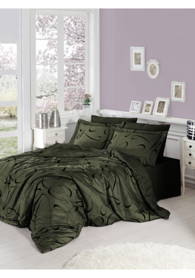 КПБ FIRST CHOICE Cotton Satin Calisto Dark Green S-51